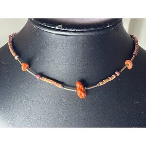 Vintage 15.5" Faux Carnelian Choker | Boho Nugget Plastic Beads & Metal Spacers